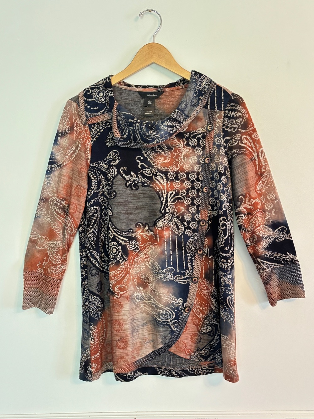 Ali Miles Paisley Whimsical Tunic Top Blouse Size Small Bohemian Fairy E50